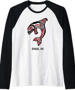 Paia HI Native Aboriginal Orca Killer Whales Raglan Baseball Tee