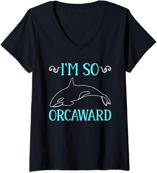 Womens Funny Orca Lover Graphic for Women Men Kids Whale V-Neck T-Shirt