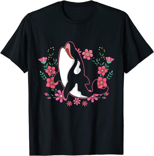 Floral Ocean Animal Exotic Killer Whale Aquarist Gift Orca T-Shirt