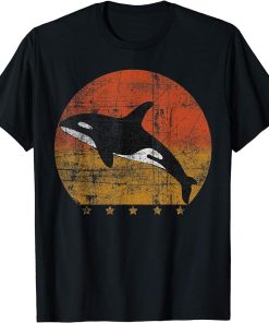 Retro Vintage Sunset Orca Killer Whale - Distressed Graphic T-Shirt