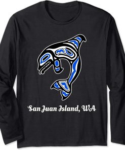 Blue Native American San Juan Island WA Orca Killer Whale Long Sleeve T-Shirt