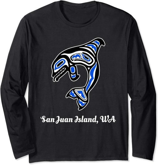 Blue Native American San Juan Island WA Orca Killer Whale Long Sleeve T-Shirt